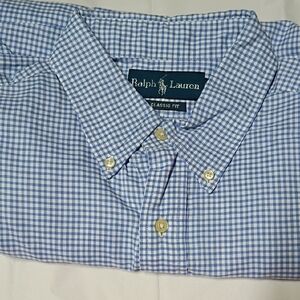 Ralph Lauren Men's Light Blue Gingham Shirt, Long Sleeve